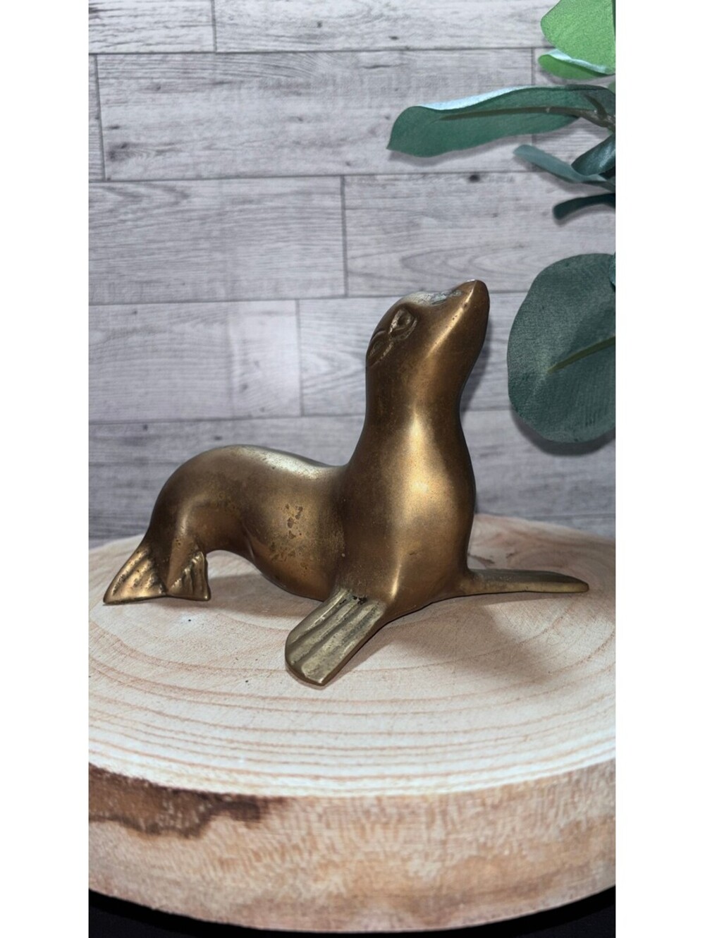 Vintage Brass Seal Figurine Sculpture Decorative Collectible Mid Century Modern